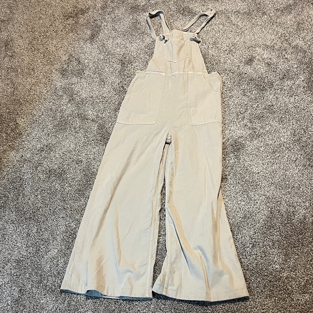 Anthropologie Overalls Womens Cream Pockets Side Zip Size XS Excellent Condition